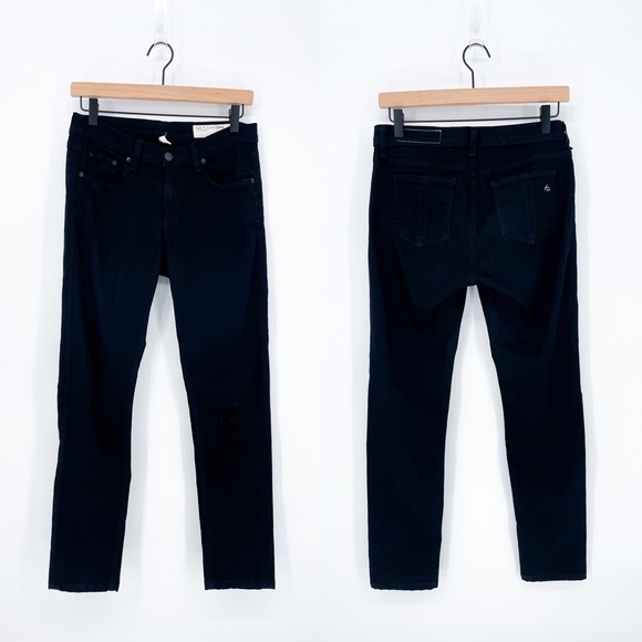Rag & Bone Dash Slouchy Skinny Distressed Jean in Tattered Black Size 25 - Picture 1 of 10